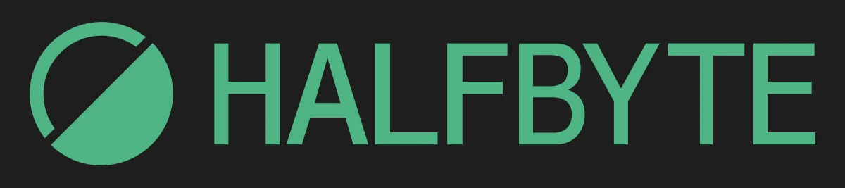 Green halfByte divided-circle logo and uppercase wordmark on charcoal.
