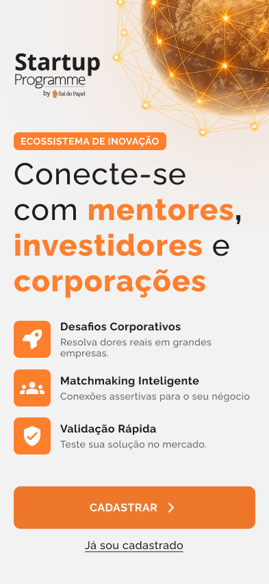 Platform UI design by Wallace Paulo: Startup Programme mobile entry design with orange registration button and an introduction to mentors, investors and corporations.